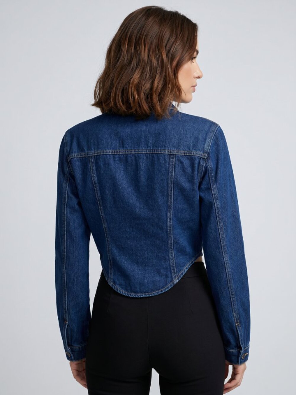 Women Cropped Denim Jacket Cotton Fitted Zip Up Casual Blue Jean Top Trend